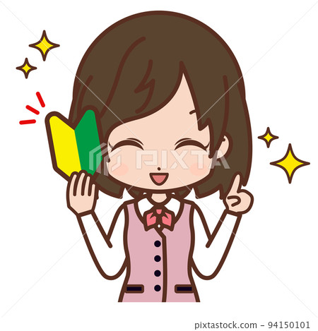 Woman with a beginner's mark, pointing / suit, young, OL [1] 94150101