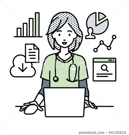 一名女護士在辦公桌前的電腦前進行研究、數據分析和撰寫報告 94150828