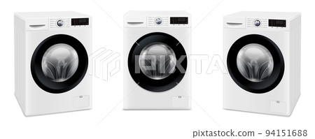 Set of washing machines isolated on white background. Front and perspective view. Set of washing machines isolated on white background. Front and perspective view. 94151688