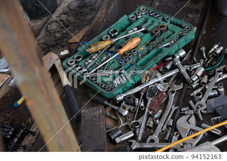 Industrial tools set spread out of box, ready to use. Industrial tools set spread out of box, ready to use. 94152163