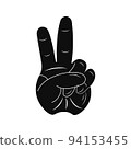 Sign Peace. Human hand, palm. Two fingers. Vector illustration 94153455