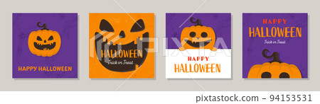 Set of Halloween posters with creepy pumpkin. Vector illustration Set of Halloween posters with creepy pumpkin. Vector illustration 94153531