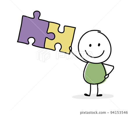 Funny stickman with puzzles. Business concept. Vector Funny stickman with puzzles. Business concept. Vector 94153546