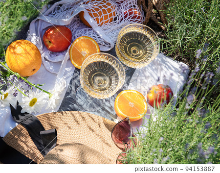 Summer picnic on a lavender field 94153887