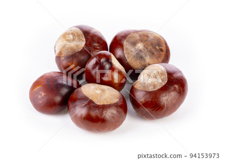 Bunch of horse chestnuts isolated on white Bunch of horse chestnuts isolated on white 94153973