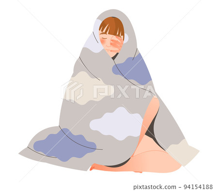 Stressed Woman Character Covering with Blanket Feeling Sadness and Loneliness Vector Illustration Stressed Woman Character Covering with Blanket Feeling Sadness and Loneliness Vector Illustration 94154188