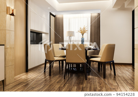 3d rendering modern dining room and living room with luxury decor 94154228