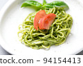 Genovese pasta with basil and tomatoes, basil pasta, spaghetti, italian food 94154413