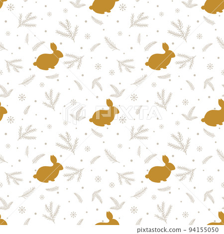 Gold floral Christmas pattern with rabbits. Golden hares fir branches background. Golden winter forest texture. Winter holiday seamless pattern, winter New Year 2023 wallpaper Cute illustration Gold floral Christmas pattern with rabbits. Golden hares fir branches background. Golden winter forest texture. Winter holiday seamless pattern, winter New Year 2023 wallpaper Cute illustration 94155050