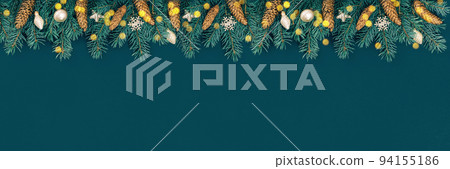 Christmas and New Year rich golden ornaments garland banner. Christmas and New Year rich golden ornaments garland banner. 94155186