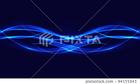 Abstract blue neon shiny glowing wave moving lines with lighting effect design elements on dark background 94155843