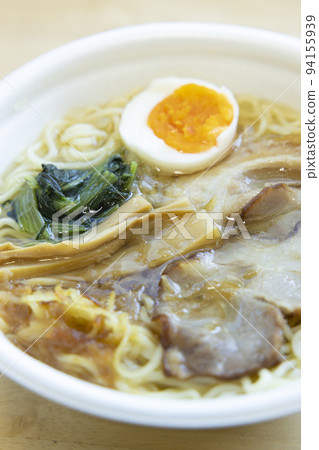 Delicious cup ramen with boiled egg 94155939
