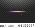 Glow isolated gold transparent effect, lens flare, explosion, glitter, line, sun flash, spark and stars. For illustration template art design, banner for Christmas celebrate, magic flash energy ray 94155957