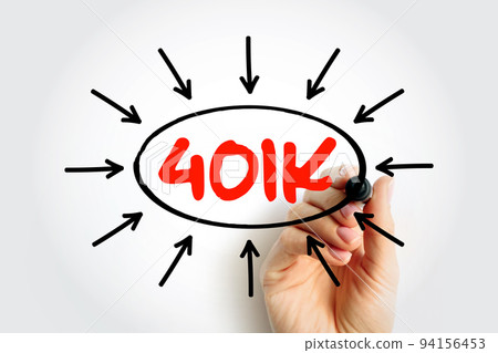 401K - retirement savings and investing plan that employers offer, text concept with arrows 94156453