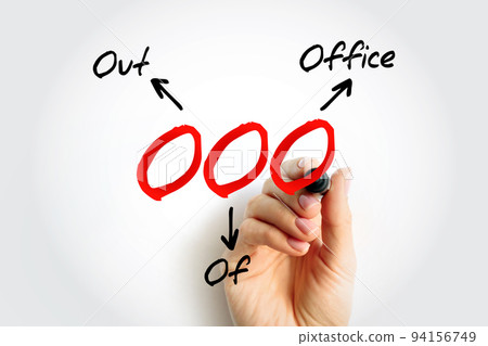OOO Out Of Office - used in professional contexts to indicate that someone is unavailable for work, acronym text concept background 94156749