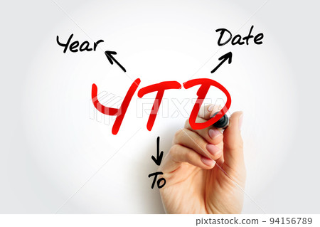YTD Year To Date - period of time beginning the first day of the current calendar year or fiscal year up to the current date, acronym text concept background 94156789