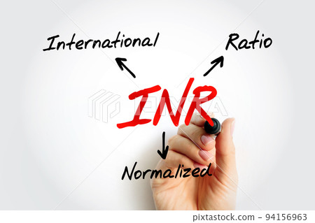 INR International Normalized Ratio - measures the time for the blood to clot, acronym text concept background 94156963