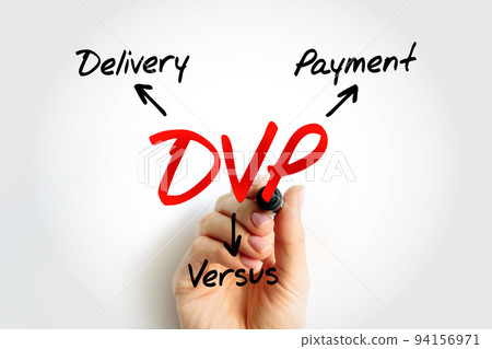 DVP - Delivery Versus Payment is a common form of settlement for securities, acronym text concept background 94156971