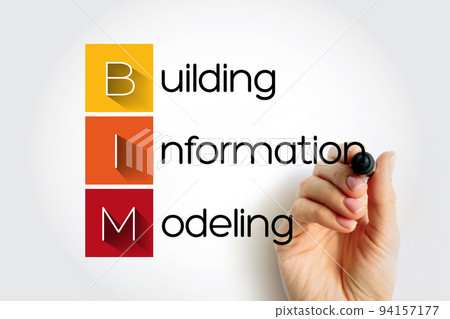 BIM Building Information Modeling - digital representation of physical and functional characteristics of a facility, acronym text with marker BIM Building Information Modeling - digital representation of physical and functional characteristics of a facility, acronym text with marker 94157177