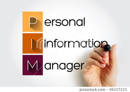PIM Personal Information Manager - type of application software that functions as a personal organizer, acronym text with marker PIM Personal Information Manager - type of application software that functions as a personal organizer, acronym text with marker 94157223