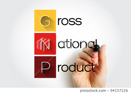 GNP Gross National Product - total market value of the final goods and services produced by a nation's economy during a specific period of time, acronym text with marker 94157226