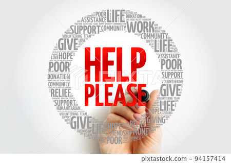 Help please word cloud collage, concept background 94157414