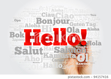 Hello word cloud with marker in different languages of the world, background concept 94157416