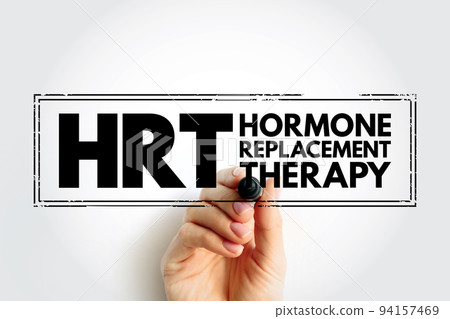HRT Hormone Replacement Therapy - form of hormone therapy used to treat symptoms associated with female menopause, acronym text stamp 94157469