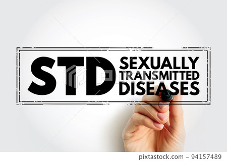 STD Sexually Transmitted Diseases - infections that are passed from one person to another through sexual contact, acronym text stamp 94157489