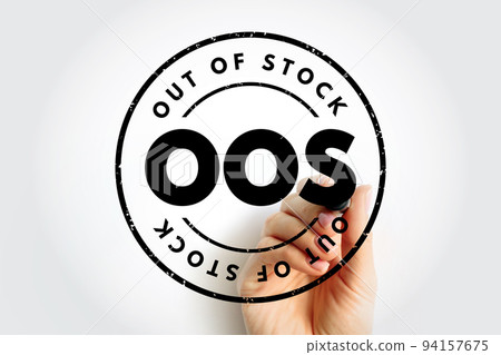 OOS Out Of Stock - unavailable for immediate sale in a shop, acronym text concept stamp 94157675