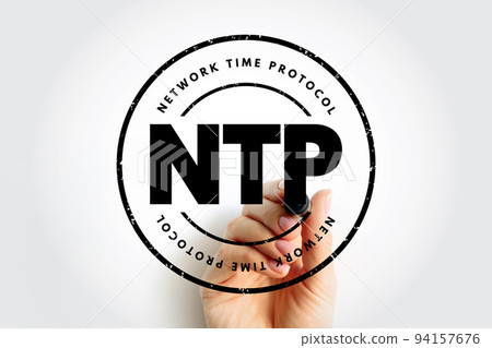 NTP Network Time Protocol - networking protocol for clock synchronization between computer systems over packet-switched, variable-latency data networks, acronym text stamp concept background NTP Network Time Protocol - networking protocol for clock synchronization between computer systems over packet-switched, variable-latency data networks, acronym text stamp concept background 94157676