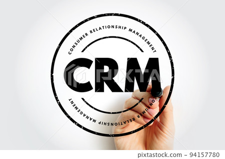 CRM Consumer Relationship Management - combination of practices, strategies and technologies that companies use to manage and analyze customer interactions, acronym text stamp 94157780