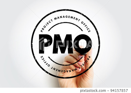 PMO Project Management Office - department that defines, maintains and ensures project management standards across an organization, acronym text stamp concept background 94157857