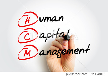 HCM - Human Capital Management is the process of hiring the right people, managing workforces effectively and optimizing productivity, acronym business concept background HCM - Human Capital Management is the process of hiring the right people, managing workforces effectively and optimizing productivity, acronym business concept background 94158018
