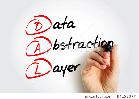 DAL - Data Abstraction Layer is an application programming interface which unifies the communication between a computer application and databases, acronym concept background 94158077