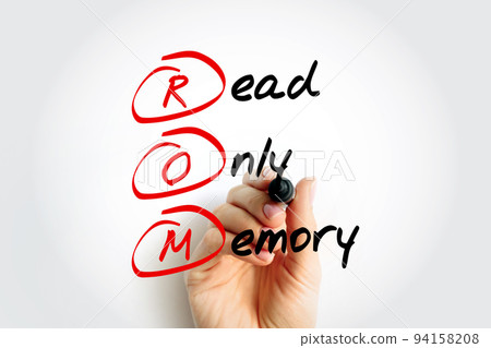 ROM Read Only Memory - type of non-volatile memory used in computers and other electronic devices, acronym text concept 94158208