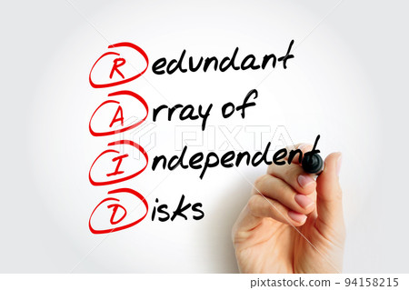 RAID - Redundant Array of Independent Disks is a data storage virtualization technology, acronym text concept with marker 94158215