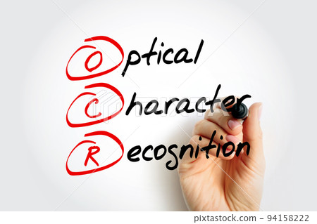 OCR - Optical Character Recognition is the process that converts an image of text into a machine-readable text format, acronym technology concept background 94158222