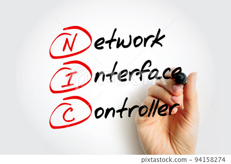 NIC - Network Interface Controller is a computer hardware component that connects a computer to a computer network, acronym text concept with marker 94158274