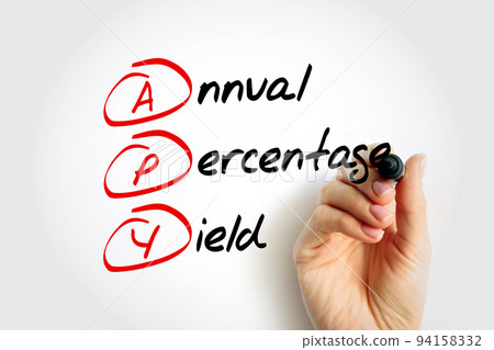APY Annual Percentage Yield - normalized representation of an interest rate, based on a compounding period of one year, acronym text with marker 94158332