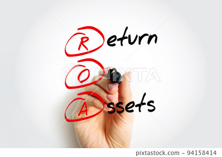 ROA Return On Assets - percentage of how profitable a company's assets are in generating revenue, acronym text with marker ROA Return On Assets - percentage of how profitable a company's assets are in generating revenue, acronym text with marker 94158414