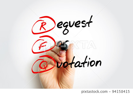 RFQ Request For Quotation - business process in which a company requests a quote from a supplier for the purchase of specific products, acronym text with marker 94158415