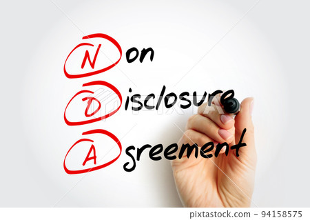NDA Non-Disclosure Agreement - legal contract between two parties that outlines confidential material, acronym text concept background 94158575