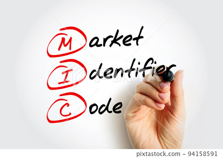 MIC Market Identifier Code - unique identification code used to identify securities trading exchanges, acronym text concept background MIC Market Identifier Code - unique identification code used to identify securities trading exchanges, acronym text concept background 94158591