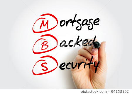 MBS Mortgage Backed Security - bonds secured by home and other real estate loans, acronym text concept background MBS Mortgage Backed Security - bonds secured by home and other real estate loans, acronym text concept background 94158592