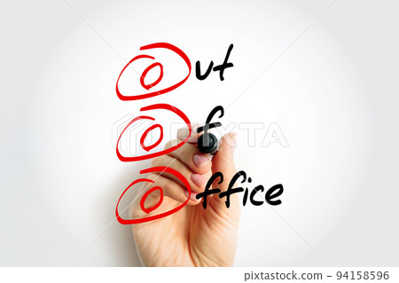 OOO Out Of Office - used in professional contexts to indicate that someone is unavailable for work, acronym text concept background 94158596