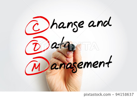 CDM Change and Data Management - helps solve business issues by aligning both people and processes to strategic initiatives, acronym text concept background 94158637