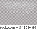 Rain transparent template background. Falling water drops texture. Nature rainfall on transparent background. 94159486