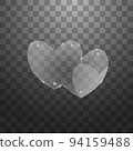 Vector modern glass two hearts on sample background. 94159488