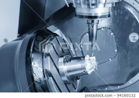 The 5-axis machining center cutting the turbine parts  parts with taper ball end mill tool . 94160132